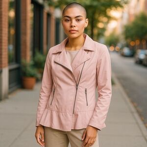 Blanc Noir Pink Trench Coat with Tailored Silhouette and Standing Collar